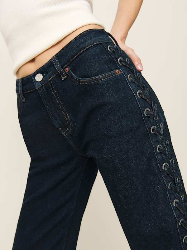 Abby Low Rise Straight Jeans - Ondine Lacing